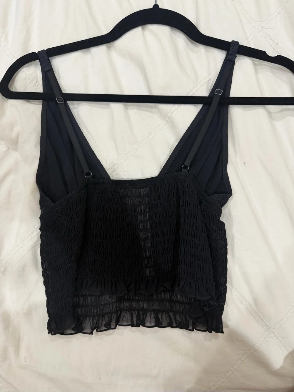 Urban Outfitters Black Floral Lace Smocked Bandeau Tank NWOT